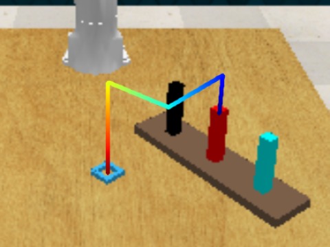 RLBench sample with a 3D trajectory overlay.